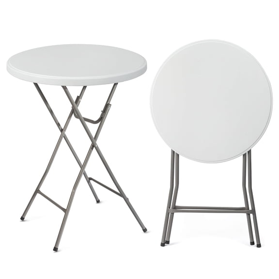 32 Inch Folding Round Table Bar Height, Sturdy HDPE Material with Gray Metal Finish, High Top Table for Outdoor Indoor Party Wedding Dining, White