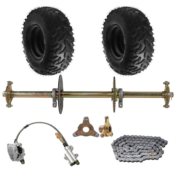 32 Inch Go-Kart Rear Live Axle Kit 420 Chain Sprocket Brake Caliper 3-Stud Wheel Hub with 14x5.00-6 Tires Wheels for Racing Go Kart ATV Quad Buggy Drift Trike Golf Cart Mini Bike DIY