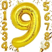 Gold Number 9 Mylar Foil Balloon 32 inch - Helium or Air Filled Metallic Balloons for 9th Birthday Hbd Party, Anniversary, Graduation Decorations