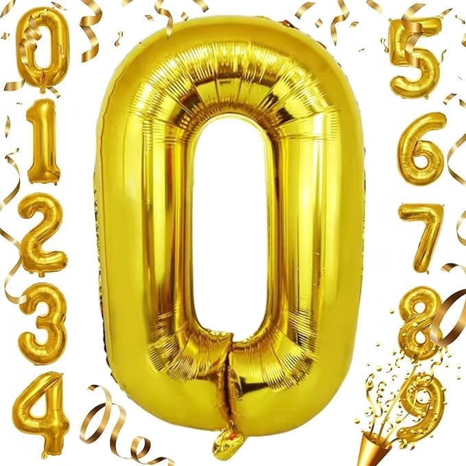 32-Inch Gold Number 0 Balloon – Jumbo Metallic Foil Digit for Birthday ...