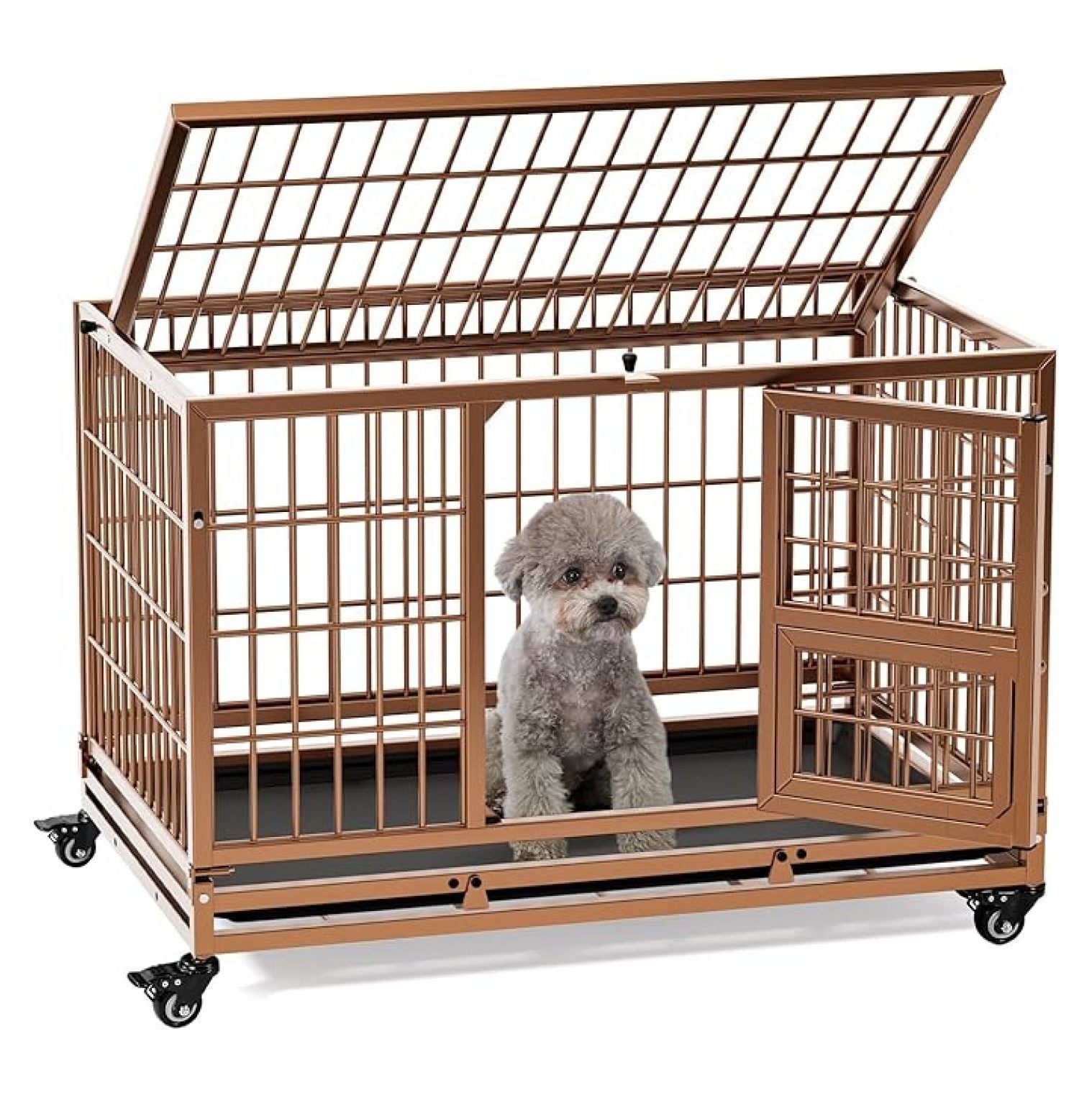 Picture of 32 Inch Heavy Duty Dog Crate with Wheels, Folding Metal Dog Cage for ...