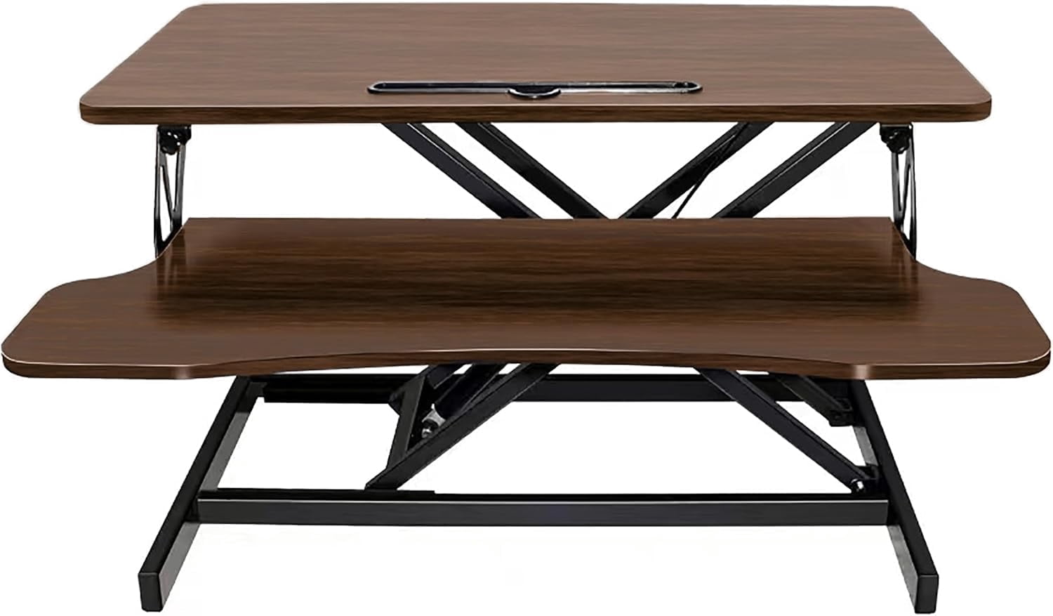 32 Inch Height Adjustable Stand Up Desk Riser, Heavy Duty Computer Workstation with Removable Keyboard Tray - Ergonomic Design for Home Office Workshop Gaming, Spacious Platform(Walnut)