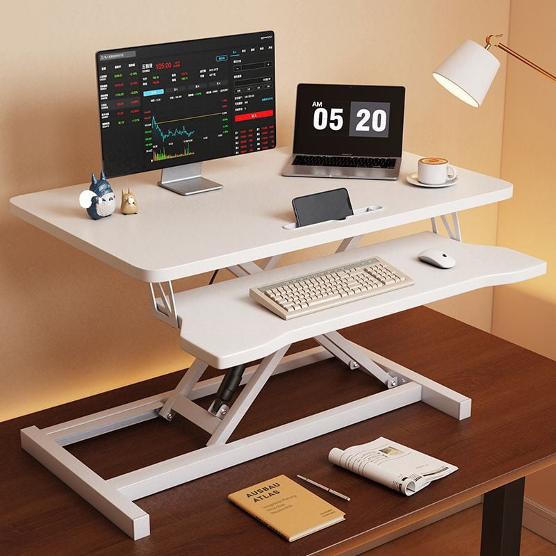 32 Inch Height Adjustable Standing Desk Converter Sit to Stand Riser Dual Monitor Workstation with Keyboard Tray, White