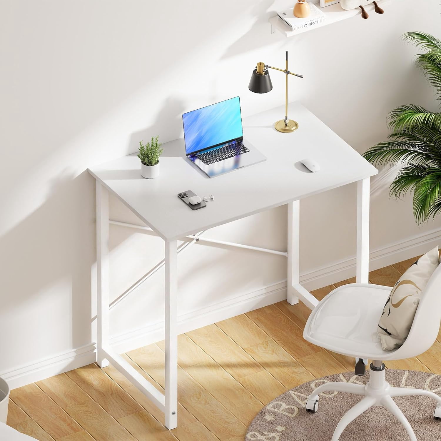 32 Inch Home Office Desk, Small Computer Work Table with X-Shaped ...