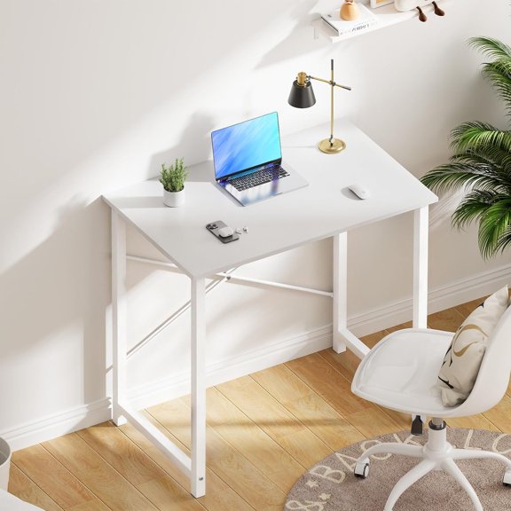 32 Inch Home Office Desk, Small Computer Work Table with X-Shaped Reinforcement, Modern Writing Study Table for Bedroom & Living Room - White