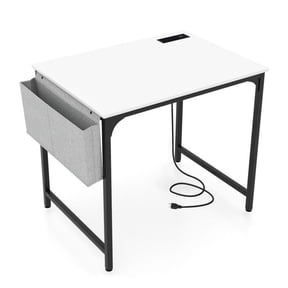 32 Inch Home Office Desk with Charging Station, Storage Bag & Headphone Hook - White/Black - Computer Writing Study Table