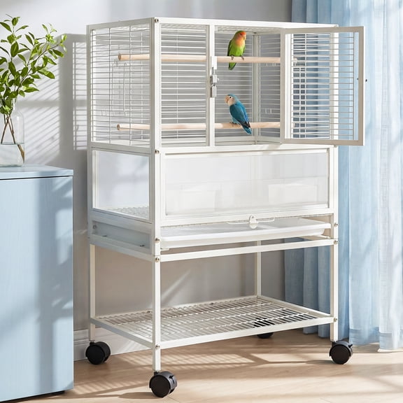 32-Inch Large Bird Cage for Parrots and Cockatiels, Heavy Duty Metal Wire Flight Cage with Removable Slide-Out Tray,Spacious Interior for Finches and Lovebirds