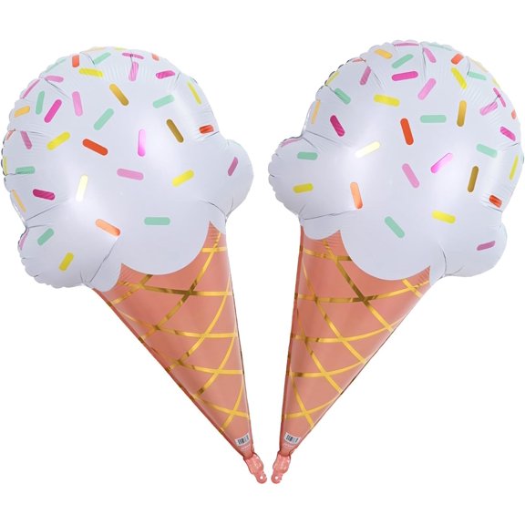 32 Inch Large Ice Cream Balloons Cone Kit, Giant Sweet Ice Cream Sprinkle Foil Balloons, Popsicle Three Scoops of Fun Social Party Decorations for Kid Girls Birthday Summer Beach Hawaii Pool Decor