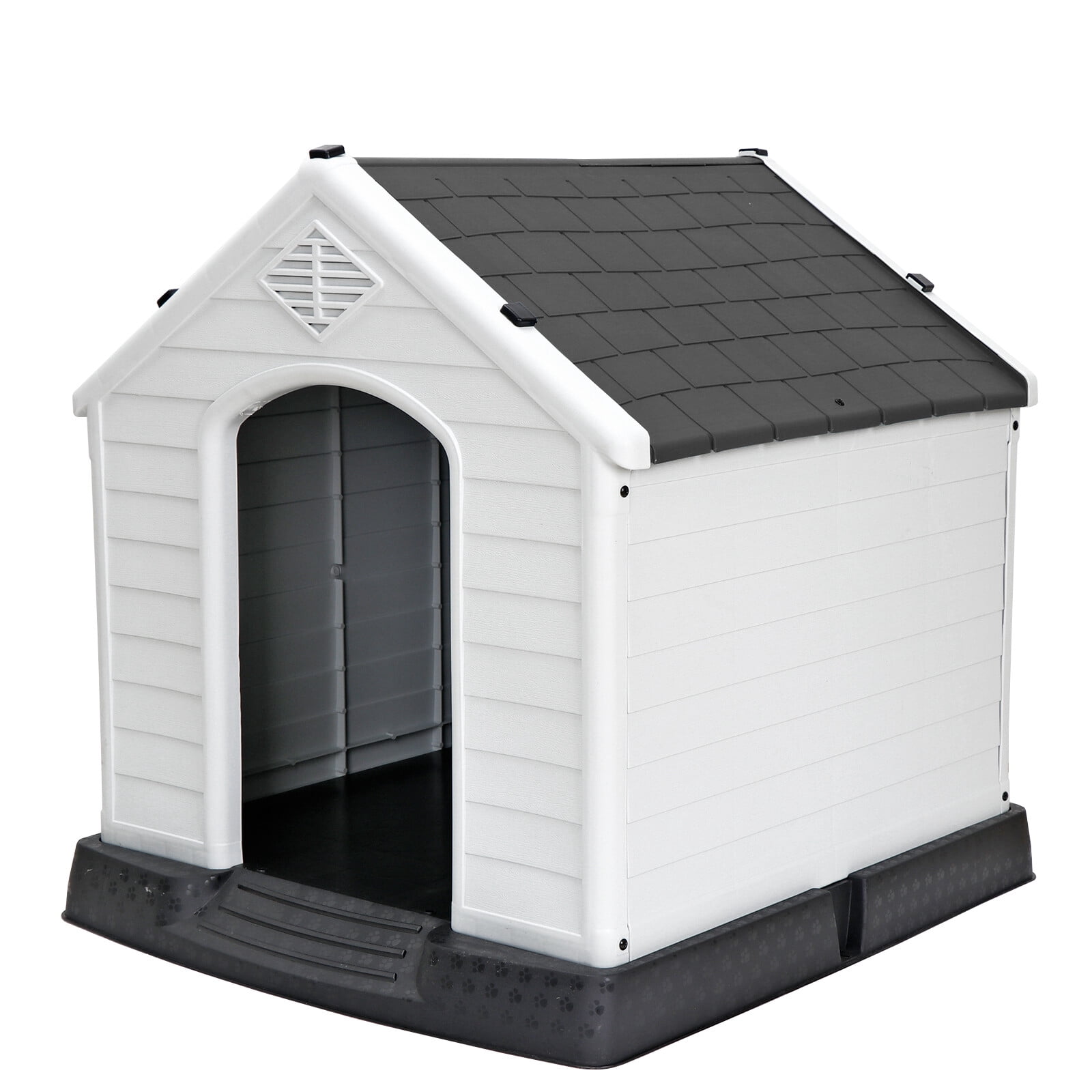 32 Inch Large Plastic Dog House, Dog Kennel Outdoor Waterproof Doghouse Casas para Perros, Puppy Shelter Elevated Floor and Air Vents Igloo Dog House, for Small Medium Large Dogs Outdoor Indoor, Grey