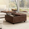 thumbnail image 1 of 32 Inch Large Storage Ottoman with Lift Top, Square PU Leather Coffee Table with Button Tufted and Wooden Legs, Oversized Storage Footstool for Living Room, Brown, 1 of 6