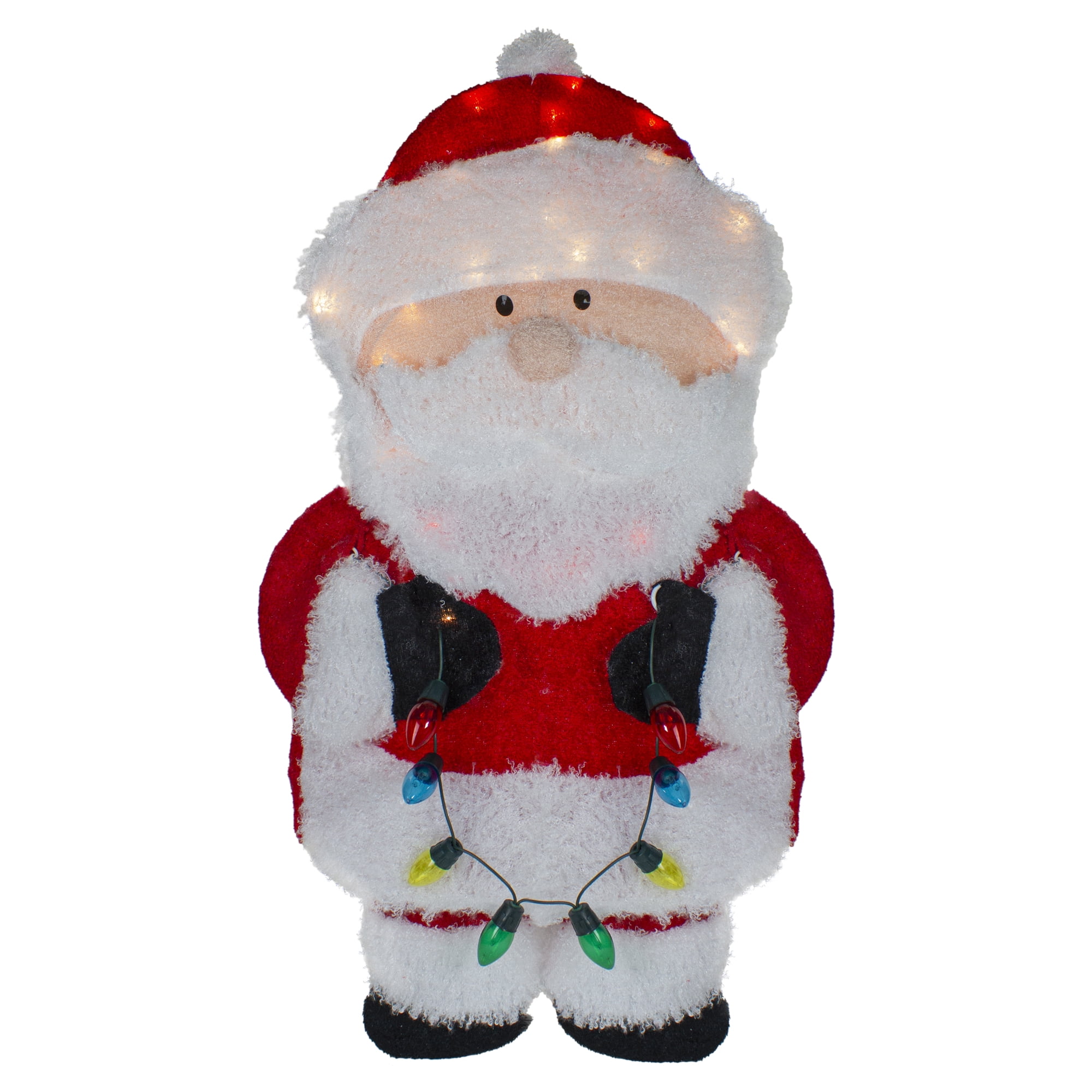 32-Inch Lighted Chenille Santa with Lights Outdoor Christmas ...
