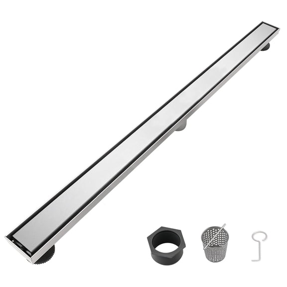 32 Inch Linear Shower Drain - 2-in-1 Flat & Tile Insert Removable Cover 304 Stainless Steel with Hair Strainer & Leveling Feet Brushed Nickel