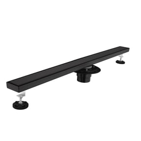 32 Inch Linear Shower Drain, Matte Black 304 Stainless Steel with Removable Cover, Hair Strainer & Leveling Feet, Flange Included