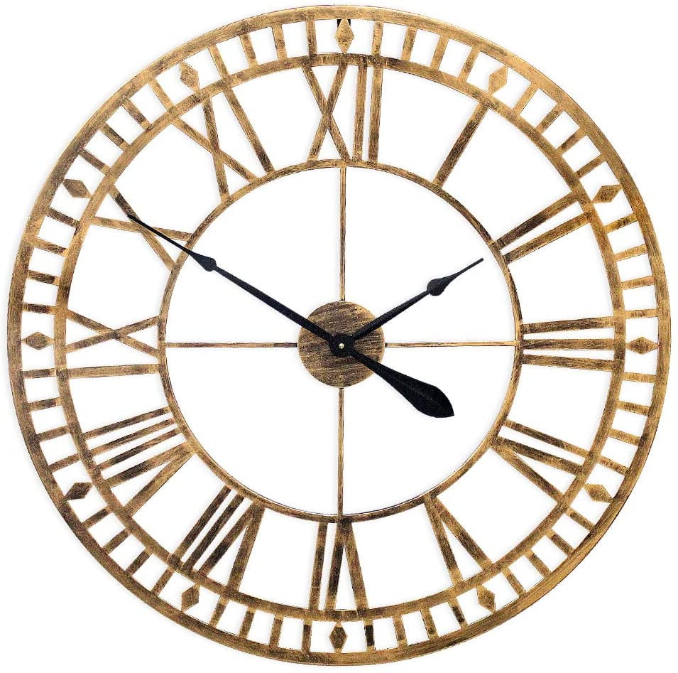 1st owned Large Wall Clock, Metal Retro Roman Numeral Clock, Modern Round  Silent Wall Clocks, Easy to Read for Living