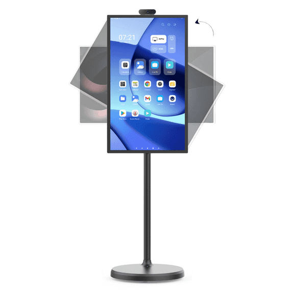 32 Inch Mobile Portable TV Stand on Wheels Support Google Store Full Swivel Rotation Portable Touch Screen Monitor Built-in Battery Smart Rolling Tablet TV 4K Camera Remote Control Black