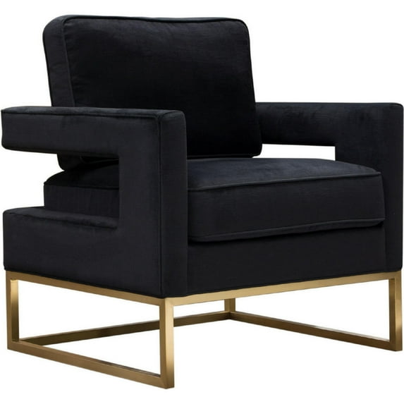 32 Inch Modern Accent Chair, Performance Soft Velvet, Jet Black, Gold Frame