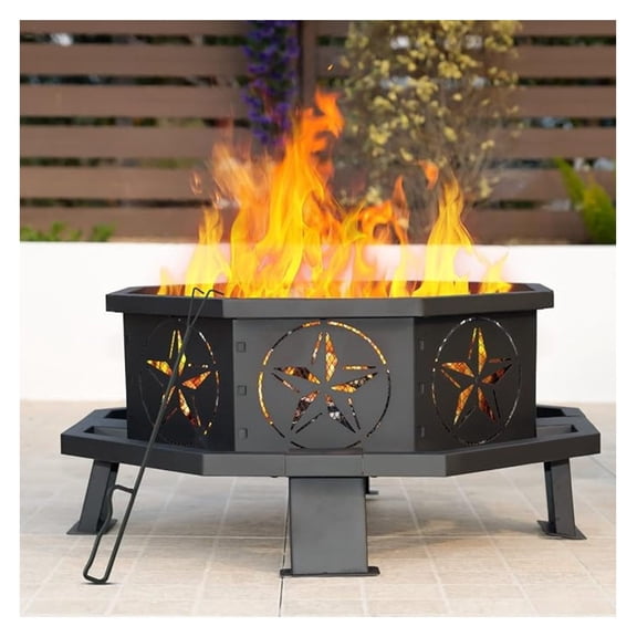 32 Inch Octagonal Outdoor ,Wood Burning with Fire ,Firepits for Outside ,Camping,Backyard, Garden,Patio