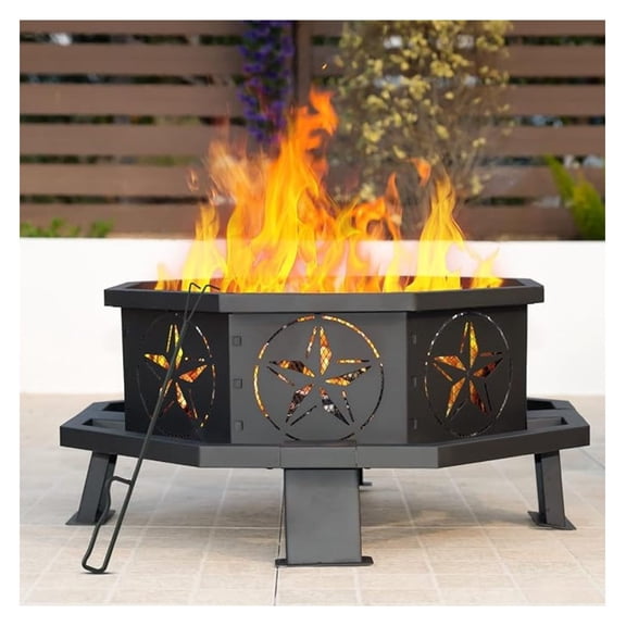 32 Inch Octagonal Outdoor ,Wood Burning with Fire ,Firepits for Outside ,Camping,Backyard, Garden,Patio