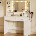 thumbnail image 1 of Vanity Desk with Lighted Mirror and Power Outlet, RGB LED Lights Makeup Vanity Set for Girls, Large Storage Capacity Dressing Table for Bedroom, 3 Lighting Modes Adjustable Brightness, White, 1 of 9