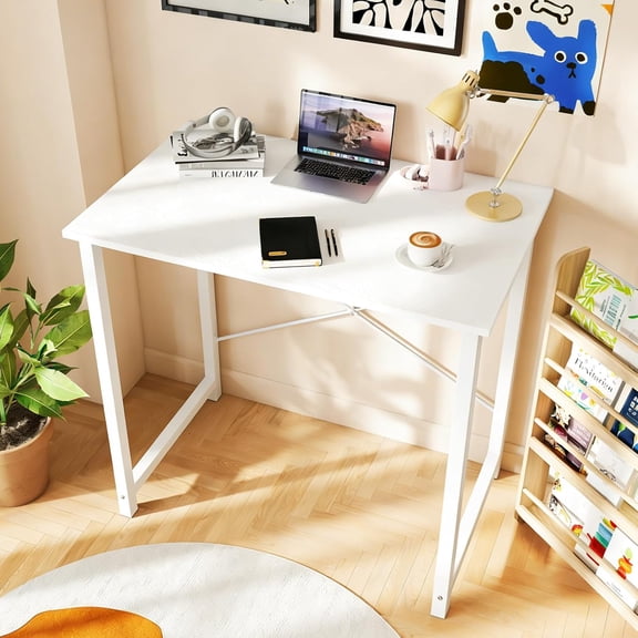 32 Inch Office Small Computer Desk Modern Simple Style Writing Study Work Table for Home Bedroom - Wood White