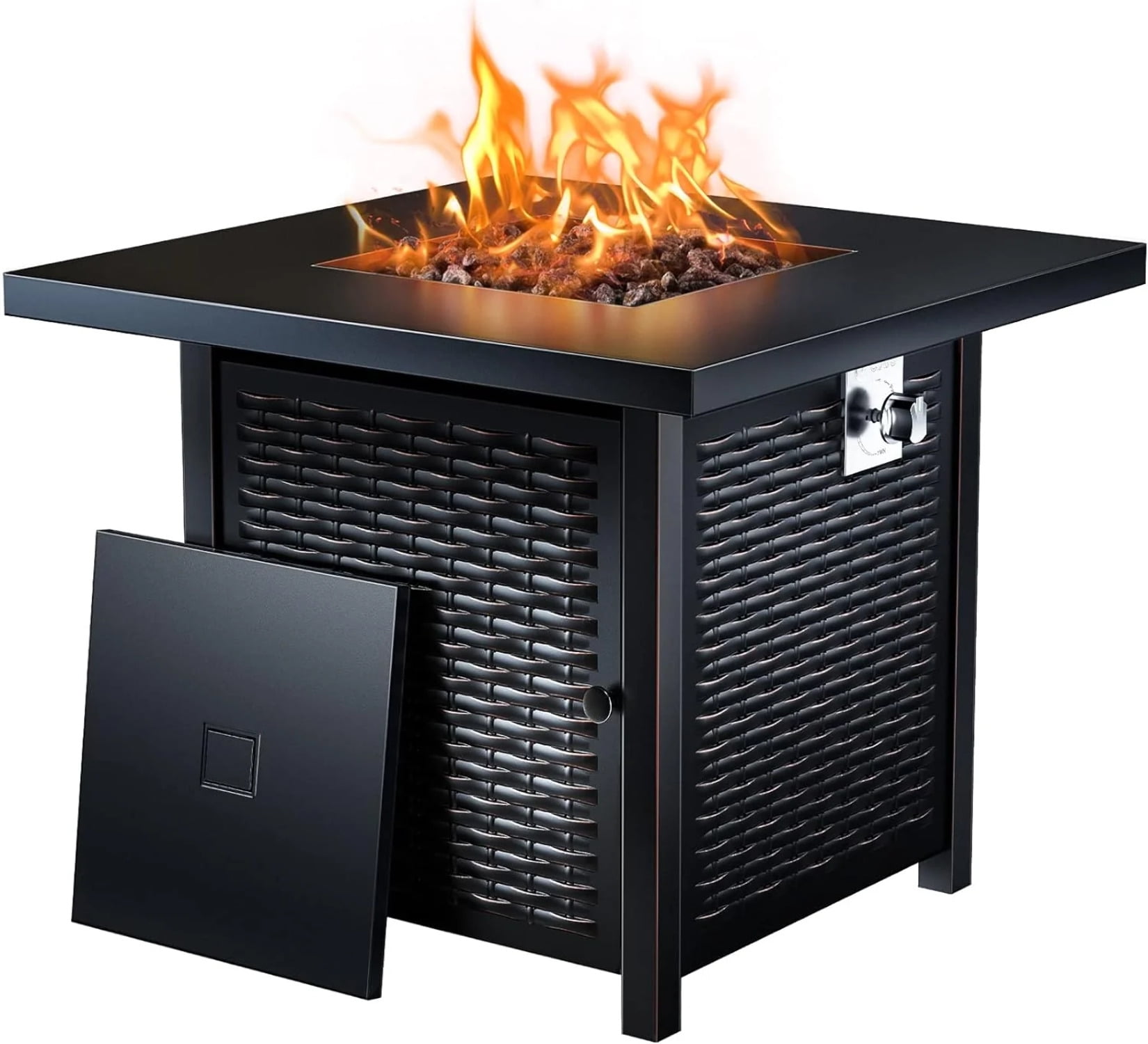 32-Inch Black Steel Gas Fire Pit Table with Lid