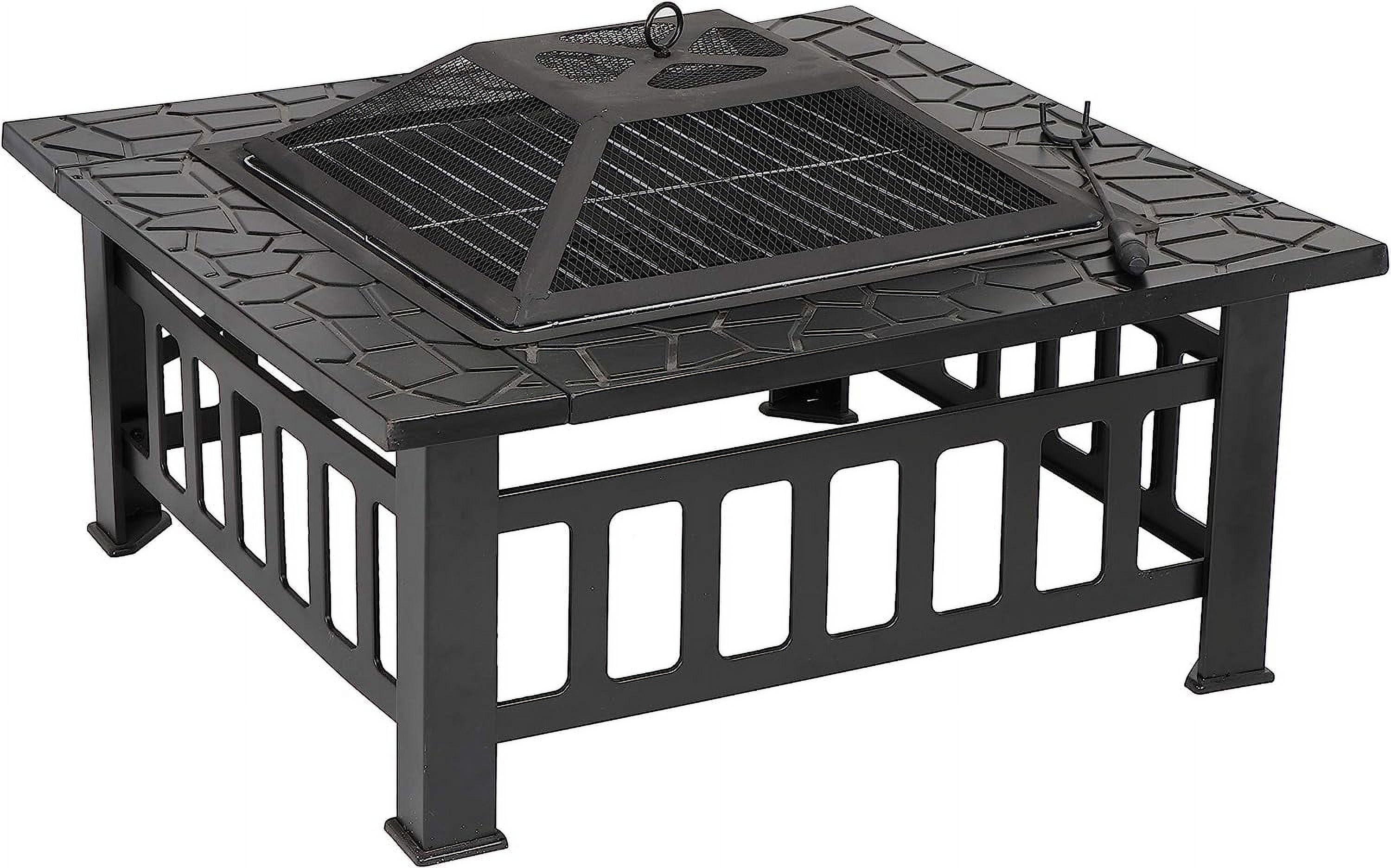 32 Inch Outdoor Metal Fire Pit Square Table BBQ Fire Pit Burning ...