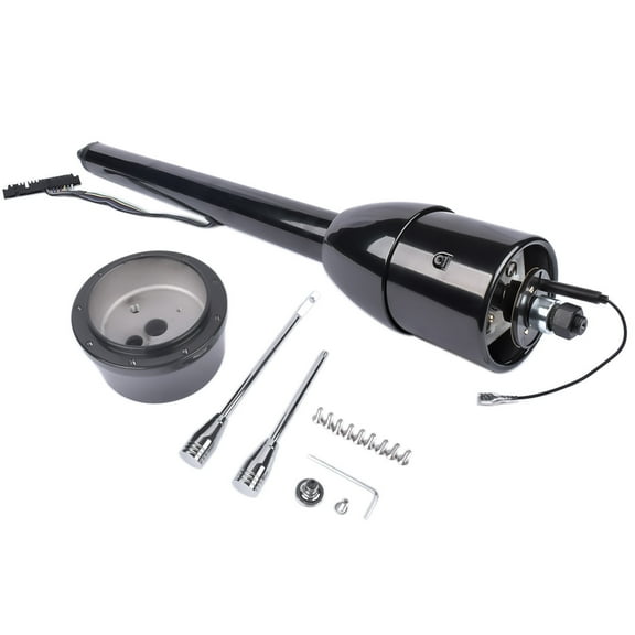 32 Inch Polish Stainless Steel Floor Shift Steering Column with 9 Hole Wheel Adapter Switch Manual No Key Black