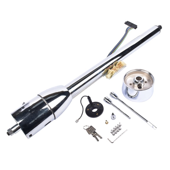 32 Inch Polish Stainless Steel GM Manual Floor Shift Steering Column with 9 Hole Wheel Adapter Key Silver