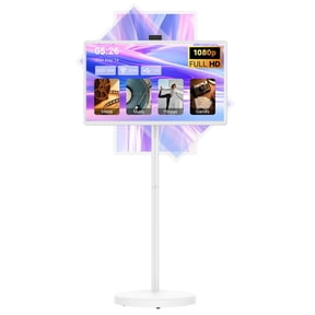 32-Inch Portable Smart TV, Rolling on Wheels, Android 15 OS, 8G RAM + 128G Storage, 1080P Full HD Touch Screen Monitor, 68 Hour Builtin Battery, Voice Remote Control