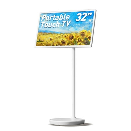 32-Inch Portable TV ,6GB RAM + 128GB Storage, Wireless Touch Monitor with 8-Hour Battery, 1080P Full HD Portable Smart Screen, Android 13 OS, Rolling TV on Wheels, Remote Control