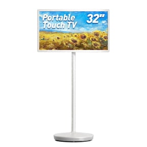 32-Inch Portable TV with Touch Screen ,8GB RAM + 128GB Storage, 1080P Full HD Smart TV with Built-in 8-Hour Battery, Android 15 OS, Rolling TV on Wheels, Remote Control