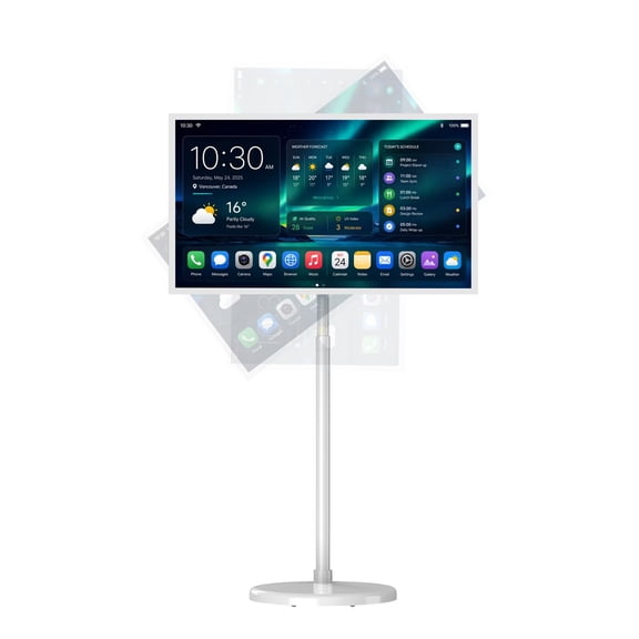 32 Inch Portable TV with TouchScreen, Mobile Smart Screen on WheelsRolling TV Android Monitor, FHD IPS Large Display, 8+128GB, Wireless Mirroring, Adjustable Stand, for Home/Office