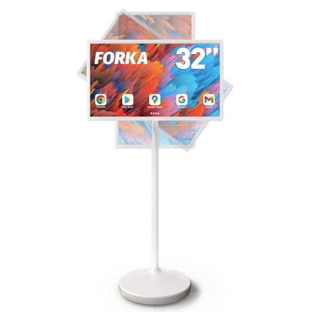 FORKA 32-Inch Portable Touchscreen TV - 1080P FHD Monitor with 6GB RAM, 128GB Storage, Android 13 OS, Rolling Stand, Built-in Battery, and Remote Control