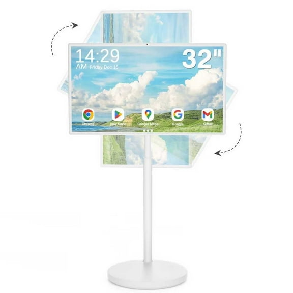 32-Inch 1080P Portable Rolling Smart  TV on Wheels , 8GB RAM+128GB Storage, Android 13, Built-in Battery(5-8H), Full Swivel Rotation, Voice Remote Control