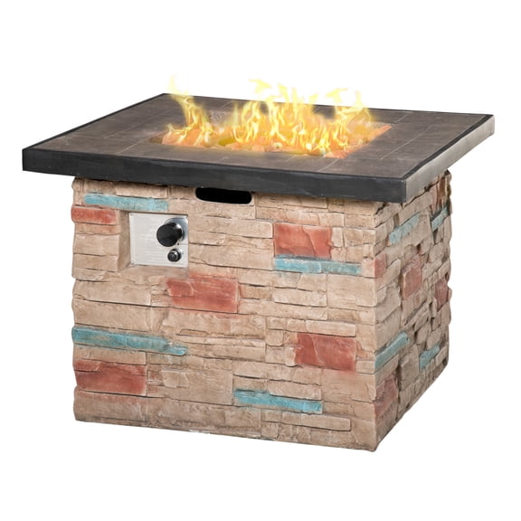 32 Inch Propane Fire Pit Table, 50000 BTU Outdoor Gas Firepit with Lava Rocks & Cover, CSA Certified, Brown