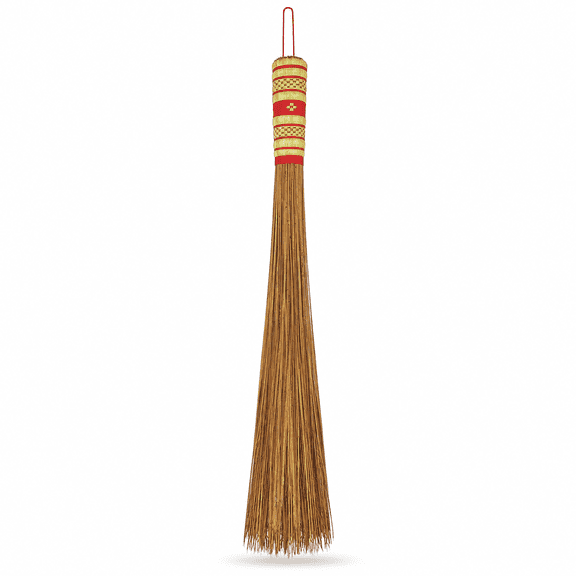 32 Inch Red Coconut Leaf Multi-Surface Outdoor Broom