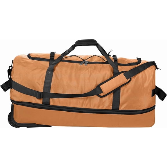 32-Inch Rolling Duffle Bag, Expandable 110L-140L Capacity, Soft-Sided Foldable Design with Dual Wheels, No Traditional Telescoping Handle, for Travel, Business,Camping,Brown