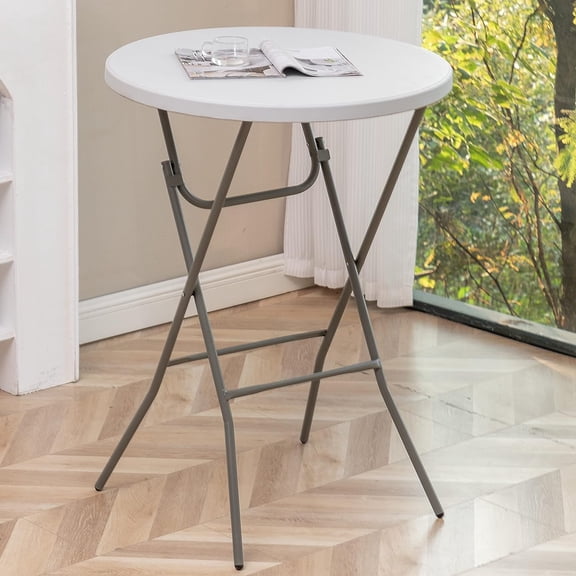 32 Inch Round Bar Height Folding Table White Granite Plastic Portable Commercial Banquet Cocktail Table for Wedding Party Event Home Kitchen Outdoor