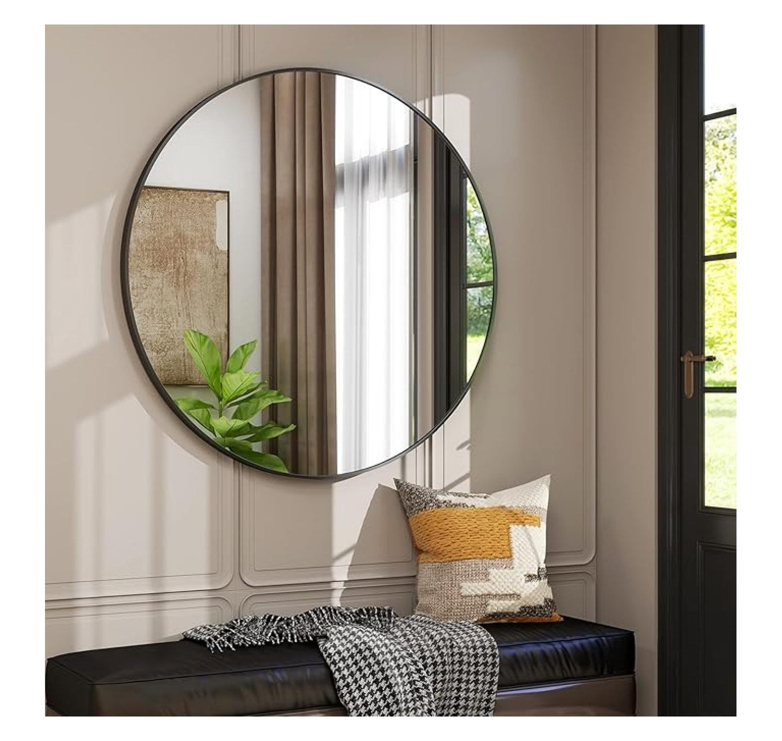 32 Inch Round Bathroom Mirror - Black Wall Mounted Circle Mirror with ...