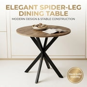 32 Inch Round Dining Table for 2-4 People, Modern Small Kitchen Table with Sturdy Black Metal Legs, Circular Wood Top Table for Small Spaces, Breakfast Nook, Brown