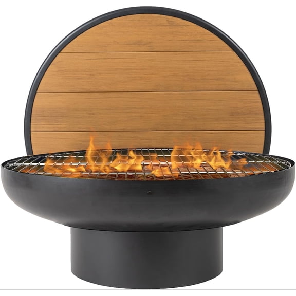32 Inch Round Fire Pit Table With BBQ Cooking Grill Extra Thick Heavy Duty Wood Burning Fire Pit Deep Bowl For Outdoor Patio Backyard Lawn Garden Black