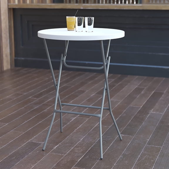 32-Inch Round Folding Bar Height Table for Parties and Events, Indoor Outdoor Plastic Tall Table, White