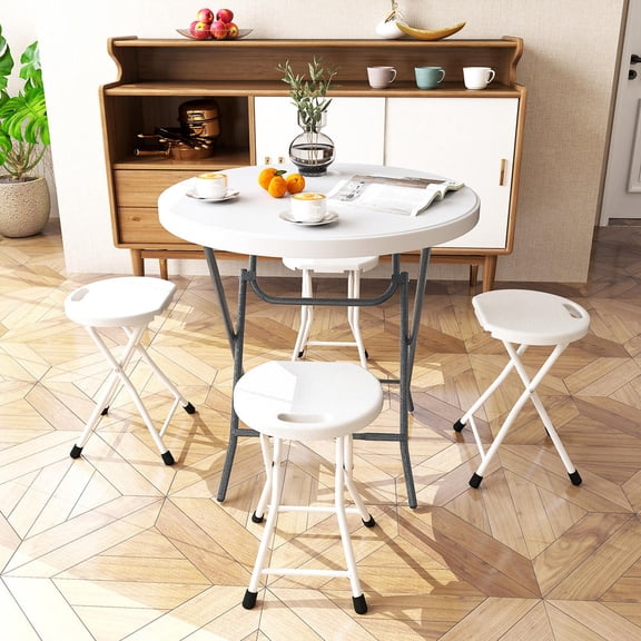 32 Inch Round Folding Table, Hdpe Tabletop, 220 Lbs Capacity, Metal Frame, Indoor Outdoor Use