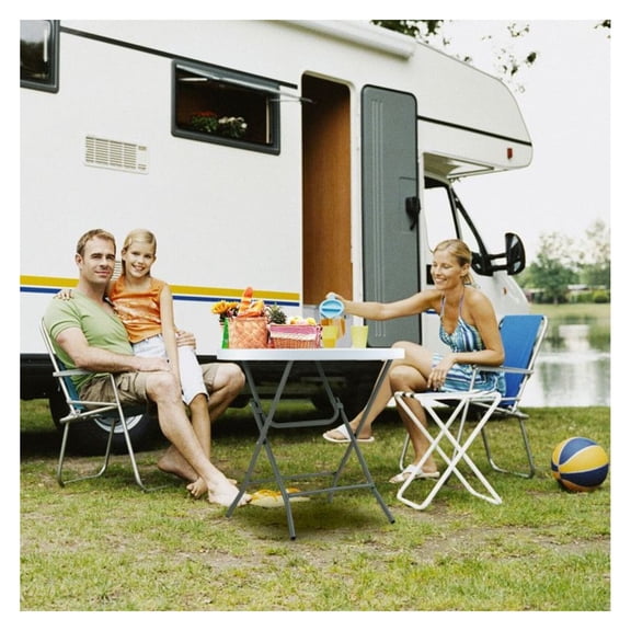 32 Inch Round Folding Table - Lightweight Portable Picnic Table with Double Lock Doors, HDPE Tabletop, 220lbs Capacity