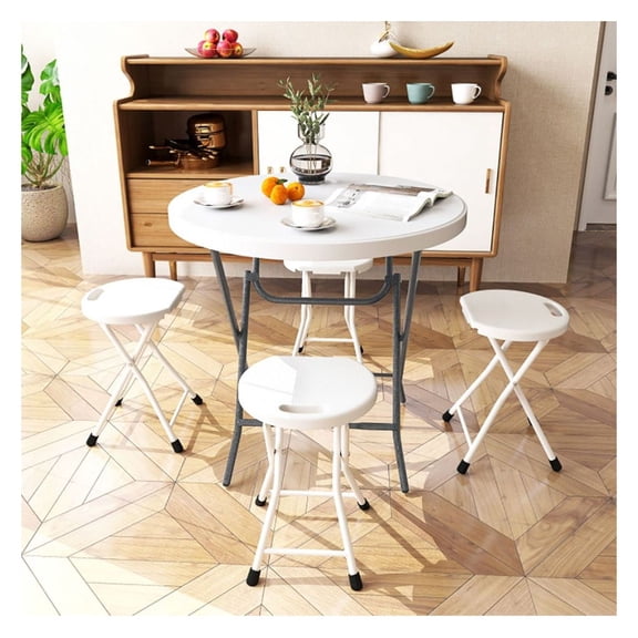 32 Inch Round Folding Table - White HDPE Picnic Table, Heavy Duty 220lbs Capacity, Portable for Indoor Outdoor Use