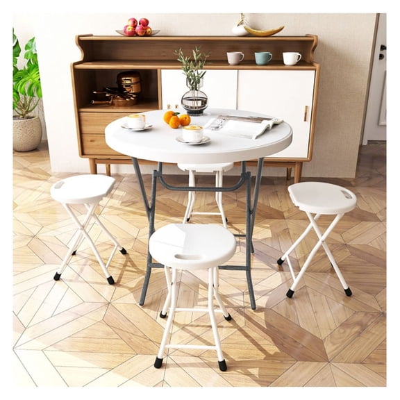 32 Inch Round Folding Table - White HDPE Tabletop, 220lbs Capacity, Portable Picnic Table for Indoor & Outdoor Use, Camping, Parties