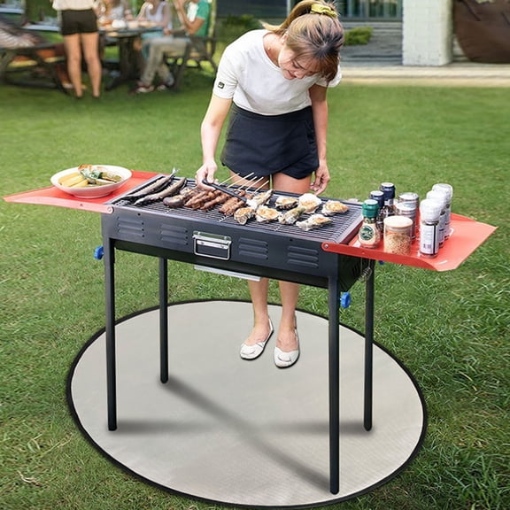 32 Inch Round Under Grill Mat – Fireproof Waterproof BBQ Mat for Patio Deck Grass, Heat Insulated Fire Pit Pad for Large Grills, Smoker, Reusable & Easy Clean