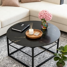 32"Inch Round Tempered Glass Table Top with marble design,DIY Replacement&Cover Desktop,Black Dining Tabletop,Coffee Tabletop,Patio Tabletop,Suitable for Indoor & Outdoor