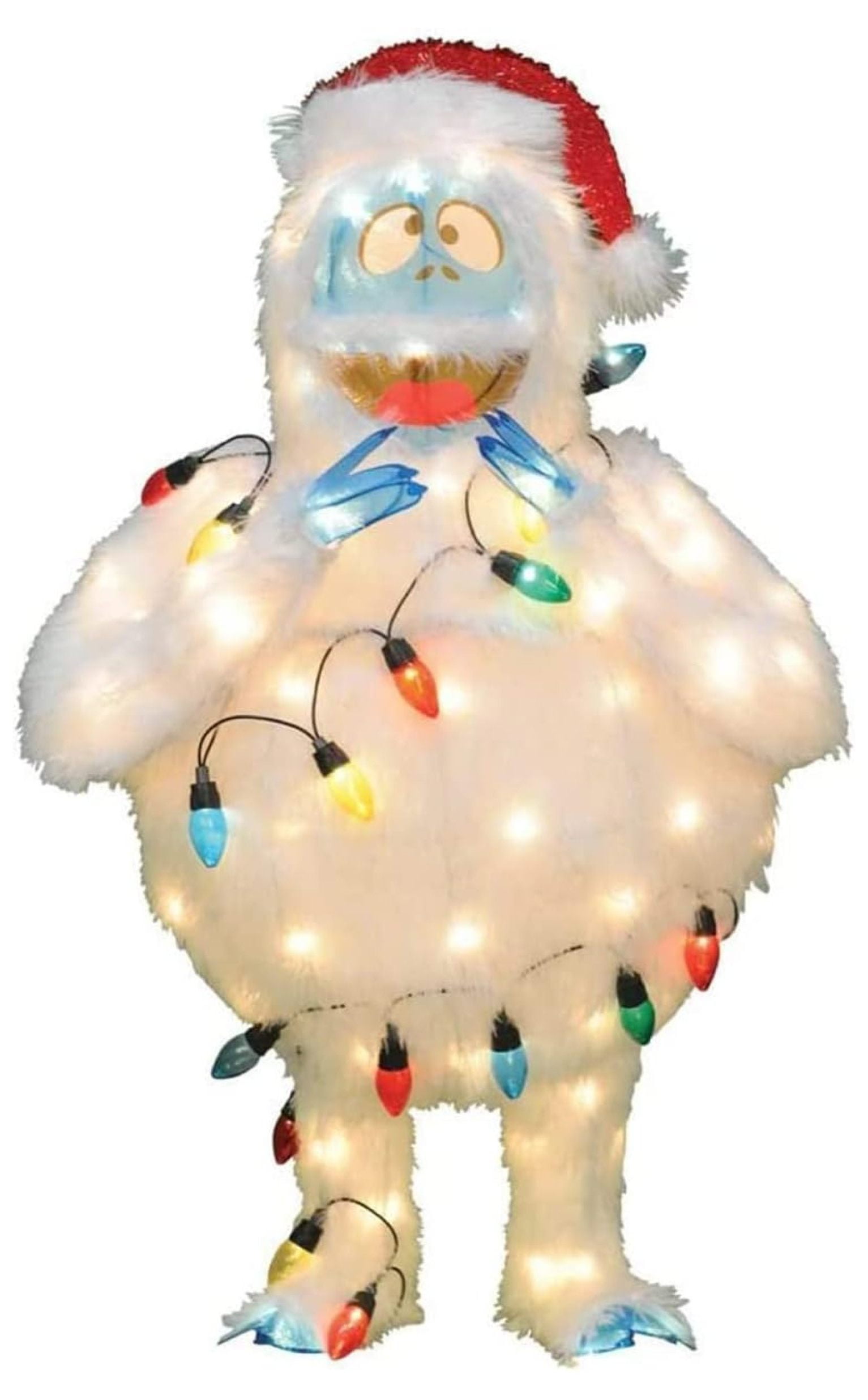 32 Inch Rudolph Pre Lit Bumble the Abominable Snowman Monster Santa Hat Outdoor Holiday Lawn Yard Decoration with 80 Lights and Stand