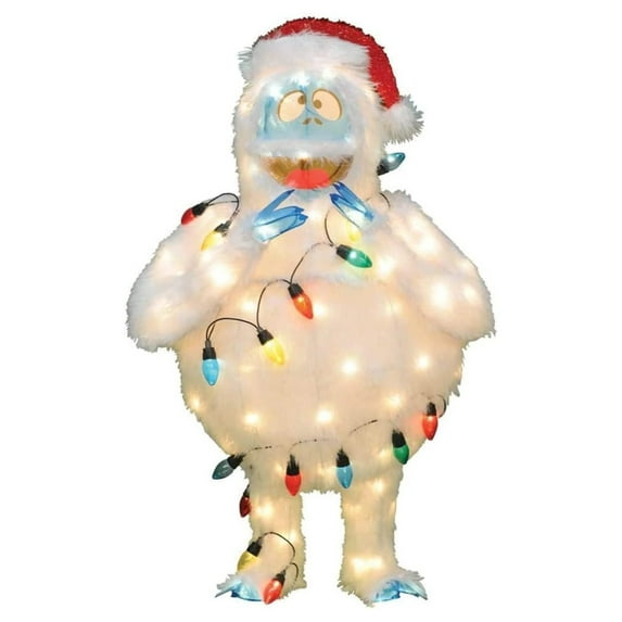 32 Inch Rudolph Pre Lit Bumble the Abominable Snowman Monster Santa Hat Outdoor Holiday Lawn Yard Decoration with 80 Lights and Stand